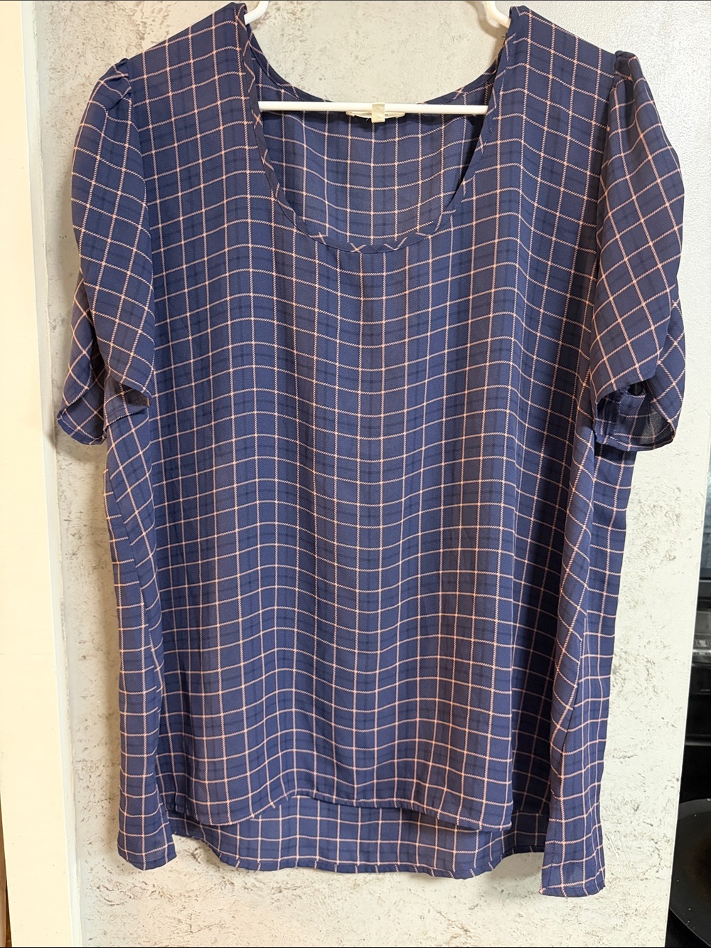Navy Plaid Short-Sleeve Blouse - Navy/Blush